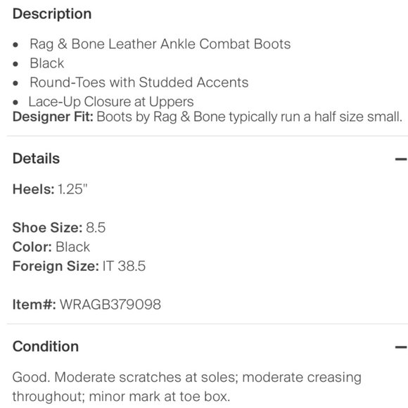 Rag & Bone Black Leather Studded Ankle Combat Boots 8.5 (Actual fit: 8) - Picture 4 of 4